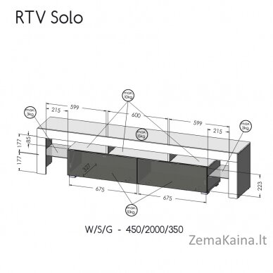RTV SOLO spintelė 200x45x35 pilka / blizgi balta 1