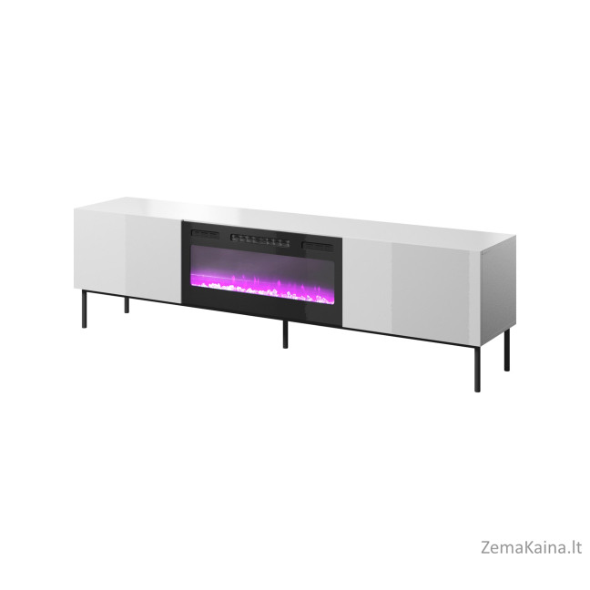 RTV SLIDE 200K spintelė su elektriniu židiniu ant juodo rėmo 200x40x57 cm, visa balto blizgesio