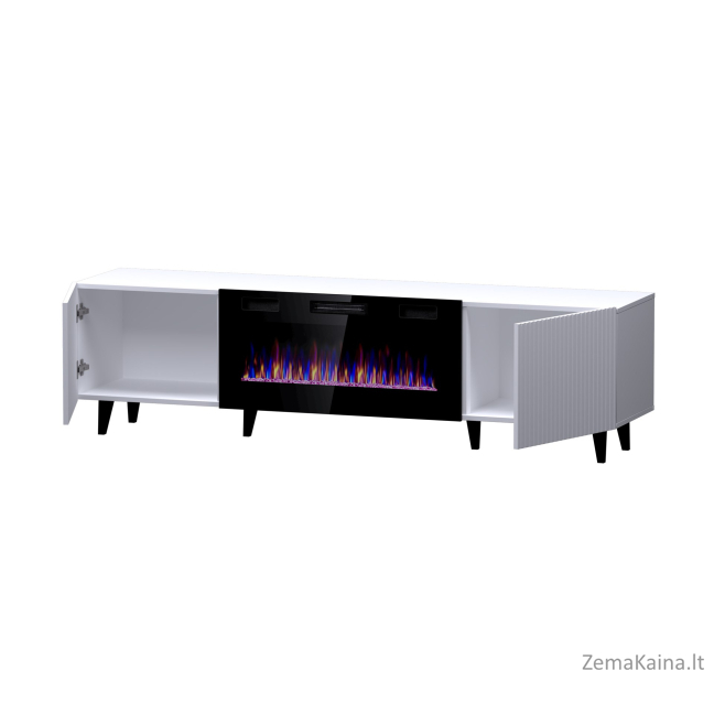 RTV spintelė PAFOS EF su elektriniu židiniu 180x42x49 cm balta matinė 1