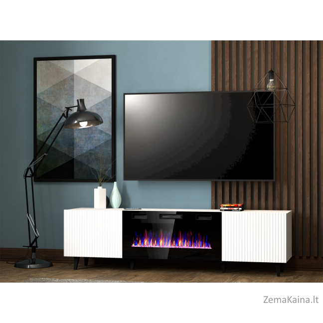RTV spintelė PAFOS EF su elektriniu židiniu 180x42x49 cm balta matinė 2