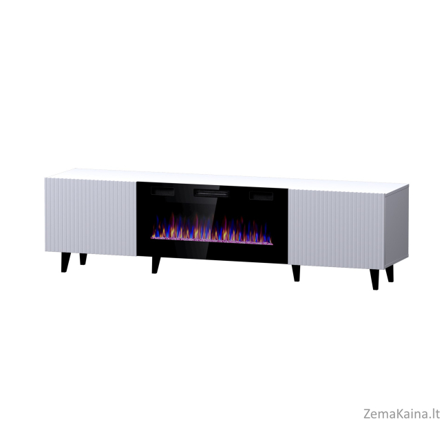 RTV spintelė PAFOS EF su elektriniu židiniu 180x42x49 cm balta matinė