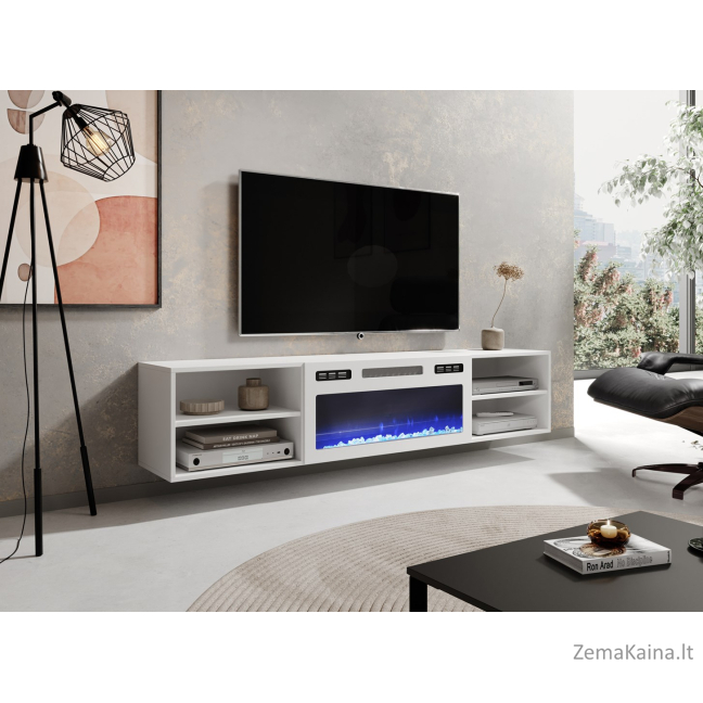 RTV spintelė POLO 180x33x39 balta + židinys baltas 2