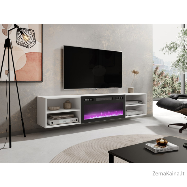 RTV spintelė POLO 180x33x39 balta + židinys juodas 2