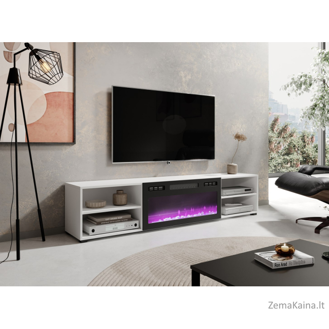 RTV spintelė POLO 180x33x39 balta + židinys juodas 3