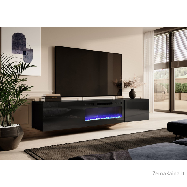 RTV spintelė SLIDE 200K su elektriniu židiniu 200x40x37 cm blizgios juodos spalvos 2
