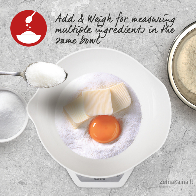 Salter 1024 WHDR14 Digital Kitchen Scales with Dual Pour Mixing Bowl white 2