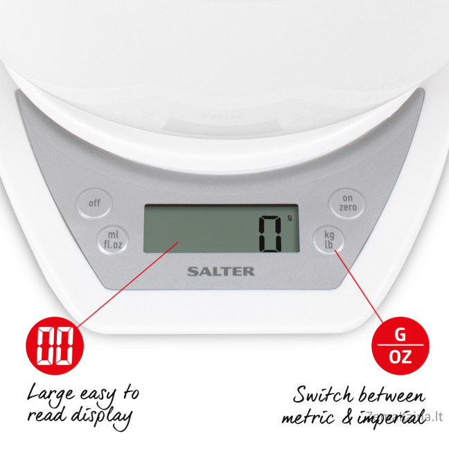 Salter 1024 WHDR14 Digital Kitchen Scales with Dual Pour Mixing Bowl white 4