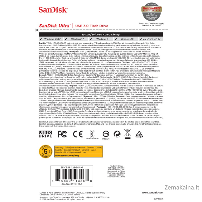 Sandisk Ultra USB atmintukas 128 GB USB A tipo 3.2 Gen 1 (3.1 Gen 1) Juoda 6