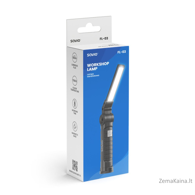 Savio FL-03 COB LED 3 W įkraunama dirbtuvių lempa, USB-C, 150 lm, besisukanti galvutė, magnetas 6