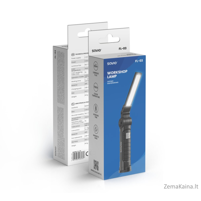 Savio FL-03 COB LED 3 W įkraunama dirbtuvių lempa, USB-C, 150 lm, besisukanti galvutė, magnetas 8