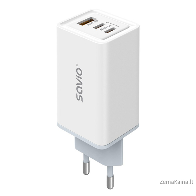 SAVIO LA-07 GaN 65W tinklo įkroviklis, USB, QC4.0+, PD 3.0, baltas 8