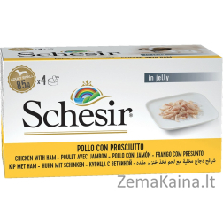 SCHESIR Chicken with ham in jelly - drėgnas ėdalas šunims - 4 x 85g
