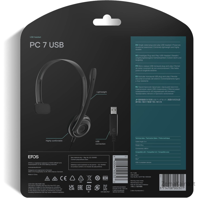 Sennheiser PC 7 USB Headset For Internet Communication And E-learning Black 6