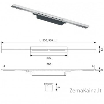 Shower channel set Tece Drainprofile 670800+674000+673002 (800 mm) 2
