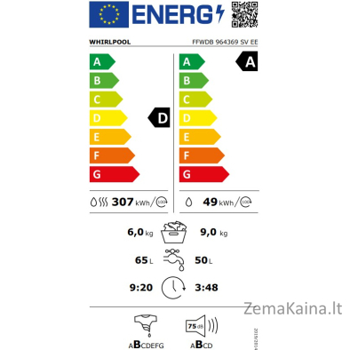 Skalbimo mašina su džiovykle Whirlpool FFWDB 964369 SV EE 12