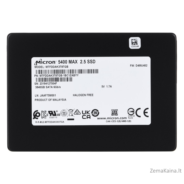 SSD Micron 5400 MAX 3.84TB SATA 2.5" MTFDDAK3T8TGB-1BC1ZABYYR (DWPD 3.4)