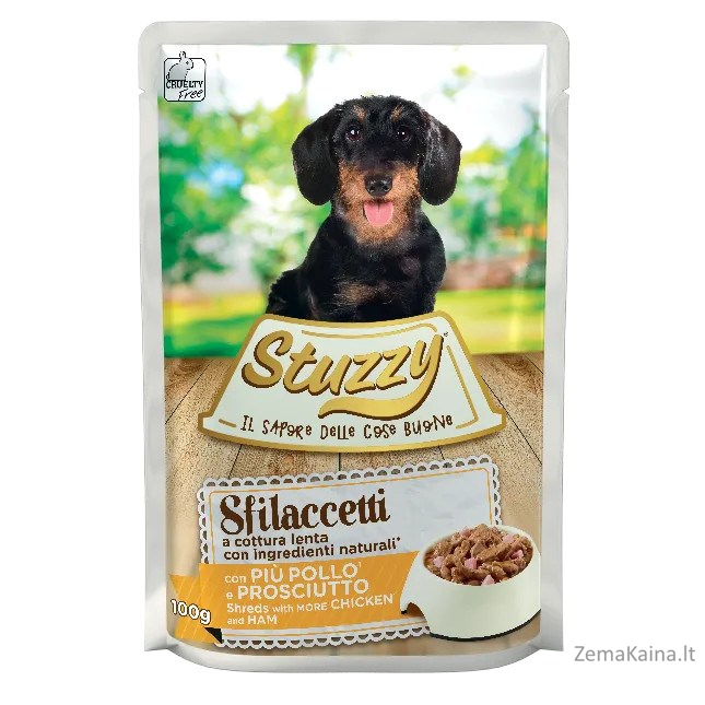 STUZZY Sfilaccetti Vištiena su kumpiu - šlapias šunų maistas - 100g
