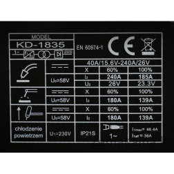 Suvirinimo aparatas MIG/MAG/TIG LIFT/MMA 240A (KD1835)