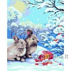 Tapymas pagal skaičius Rabbits in Winter Forest 40x50 cm L018