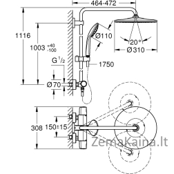 Termostatinė dušo sistema Grohe Euphoria System 310, 26075001, chromo