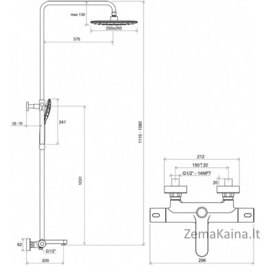 Termostatinė dušo sistema Ravak Termo 300 TE 092.01, X070163 5