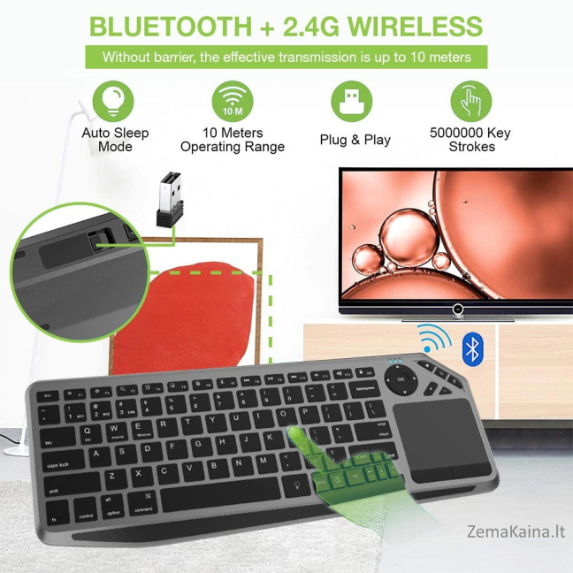 Techly ICTB9801TB klaviatūra RD belaidis ryšys + „Bluetooth“ QWERTY Anglų (JAV) Juoda 4