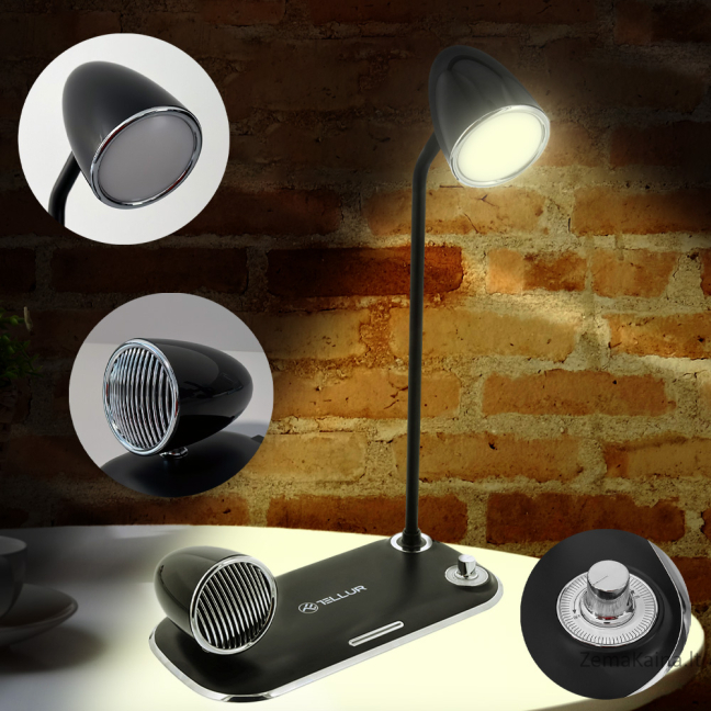 Tellur Nostalgia Wireless Desk Charger, Bluetooth Speaker, Desk Lamp black 1