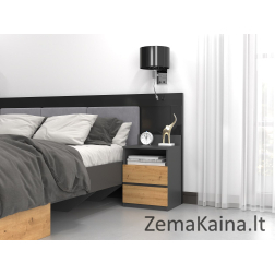 Topeshop M1 ANTRACYT/ARTISAN naktinis staliukas / staliukas prie lovos 2 stalčiai Ąžuolas