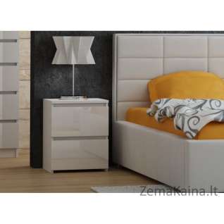 Topeshop M2 BIEL POŁYSK FRONT naktinis staliukas / staliukas prie lovos 2 stalčiai Balta