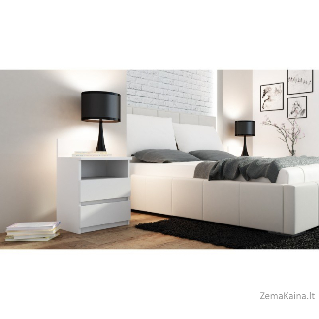Topeshop M1 BIEL MAT naktinis staliukas / staliukas prie lovos 2 stalčiai Balta