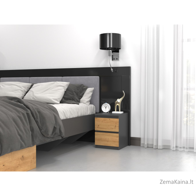Topeshop M2 ANTRACYT/ARTISAN naktinis staliukas / staliukas prie lovos 2 stalčiai Antracitas, Ąžuolas, Medis 1
