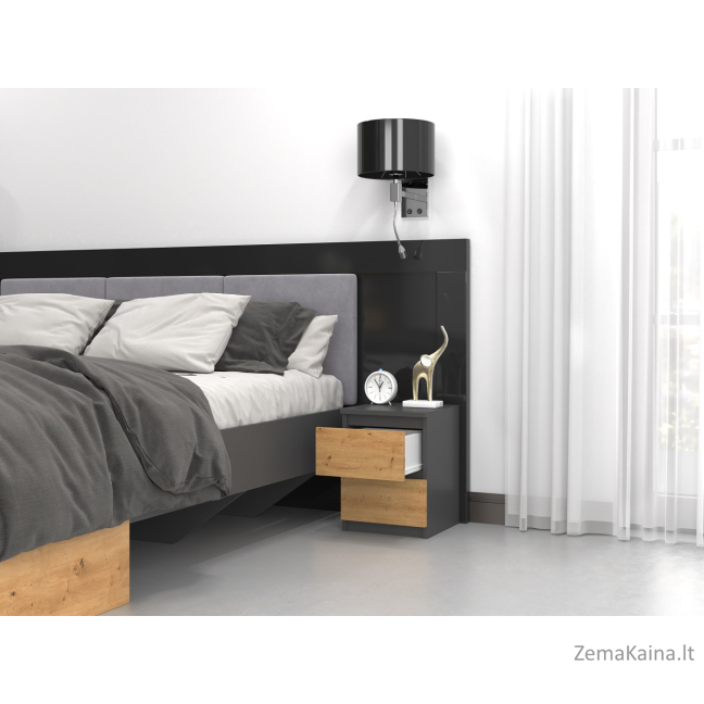 Topeshop M2 ANTRACYT/ARTISAN naktinis staliukas / staliukas prie lovos 2 stalčiai Antracitas, Ąžuolas, Medis 2