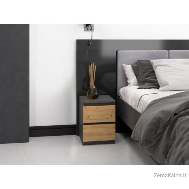 Topeshop M2 ANTRACYT/ARTISAN naktinis staliukas / staliukas prie lovos 2 stalčiai Antracitas, Ąžuolas, Medis 3