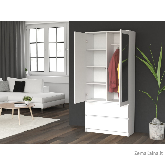 Topeshop SS-90 BIEL LUSTRO miegamojo drabužių / sieninė spinta 5 spintos 2 durys Balta Drabužinė 9