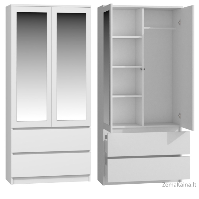 Topeshop SS-90 BIEL LUSTRO miegamojo drabužių / sieninė spinta 5 spintos 2 durys Balta Drabužinė 4