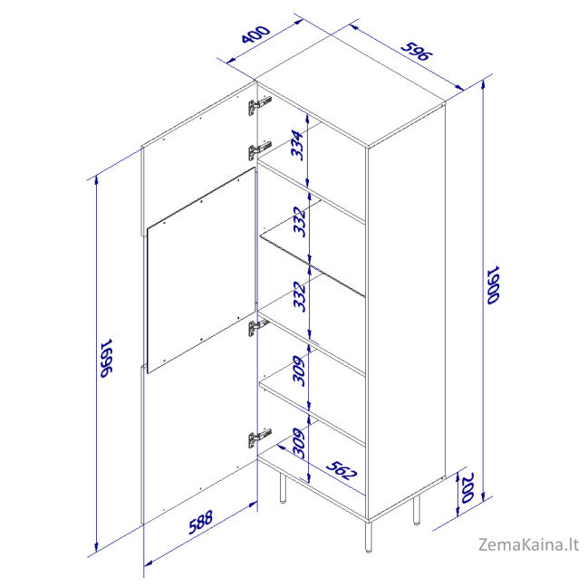 Vitrina PALAZZO 60x42x190 juoda + ąžuolinė 3