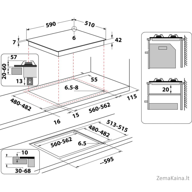 Whirlpool AKT 625/NB1 Juoda Įmontuoti 59 cm Dujinė 4 zone(s) 4